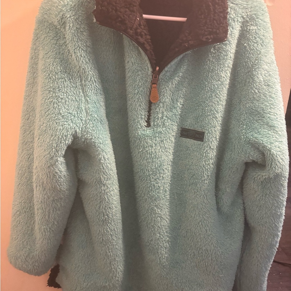 Cozy Sherpa Pullover with Quarter Zip - Seafoam -